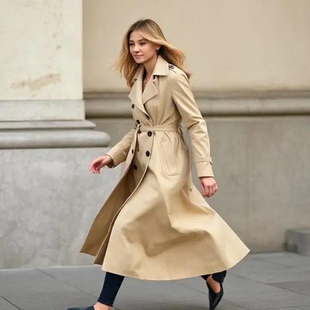 The elegant movement of a trench coat