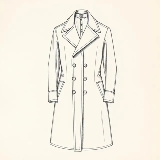 An archival tailor's sketch of a classic coat