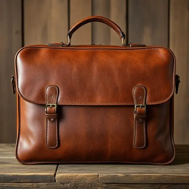 A vegetable-tanned leather briefcase