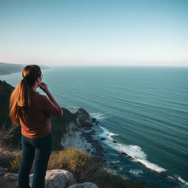 Figure looking over a serene coastline