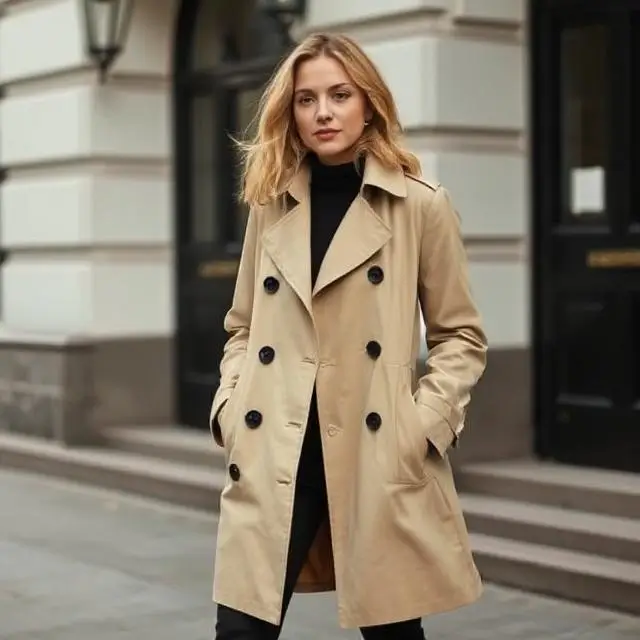 Look 02: A woman in a timeless trench coat