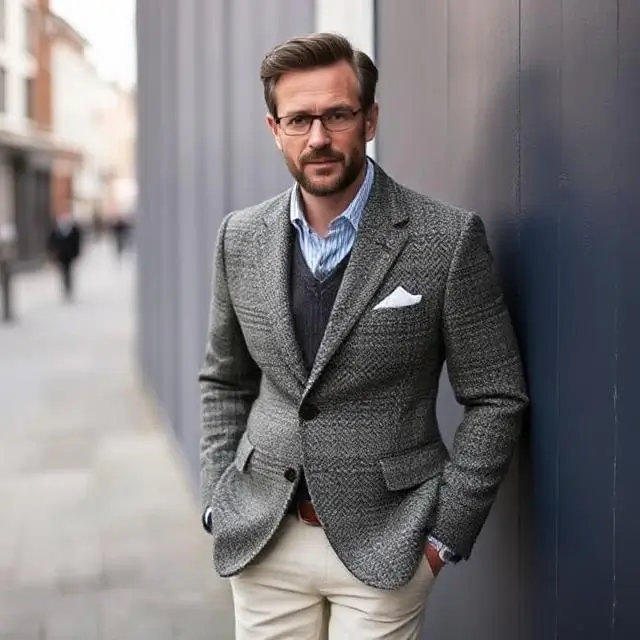 Look 03: Man in a classic tweed sports jacket