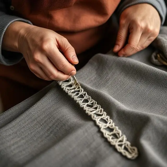Artisan's hands working carefully on a garment